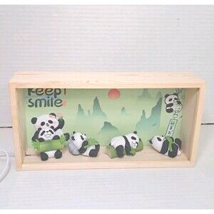 LED Light Box Display Cute Panda Scene Bamboo Decor Night Light 10"x5"x2.5" USB